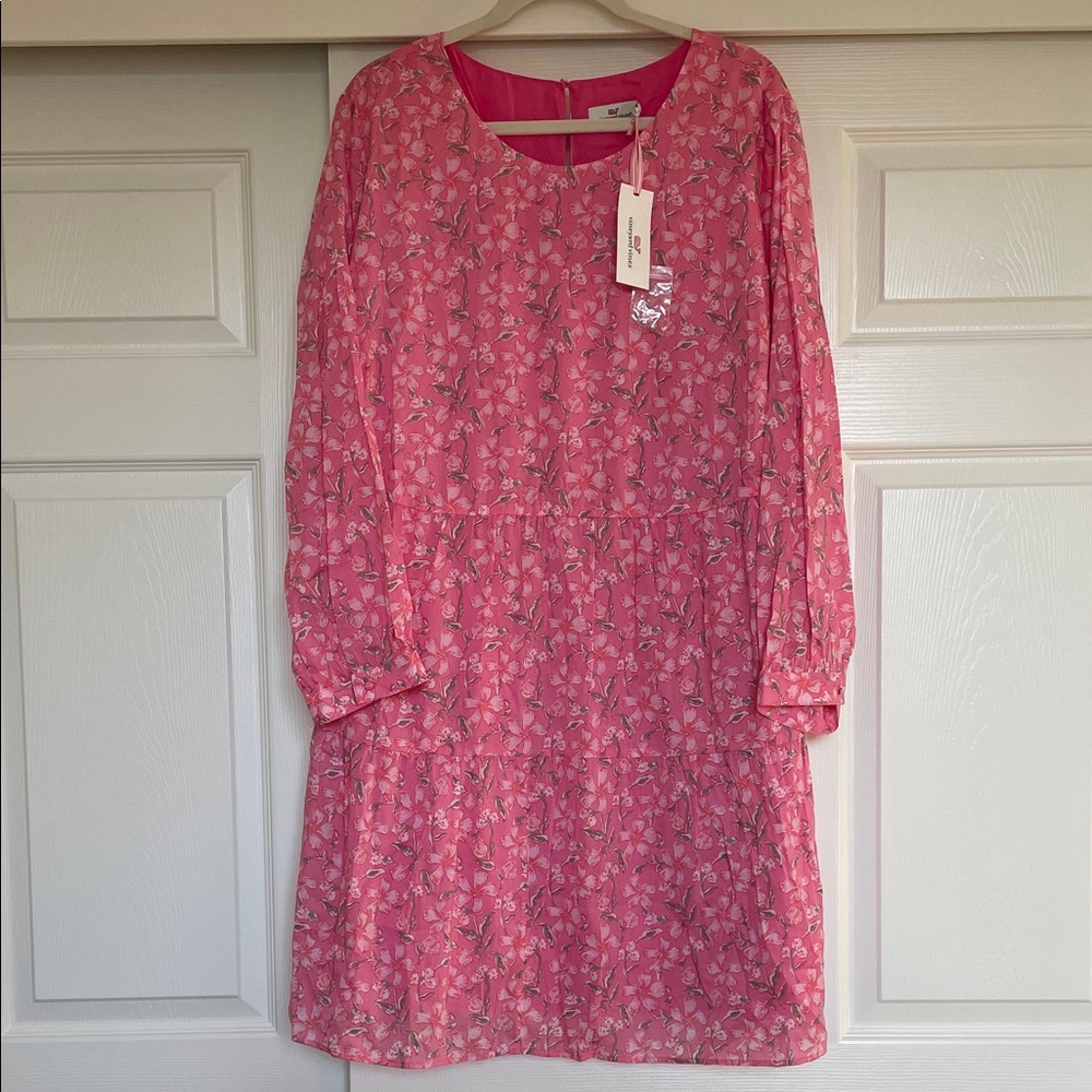 NWT Vineyard Vines Oleander Floral Tiered Dress in Knockout Pink Women's 2X